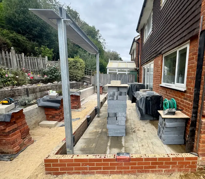 Extension with brickwork up to dpc and steel beam install.