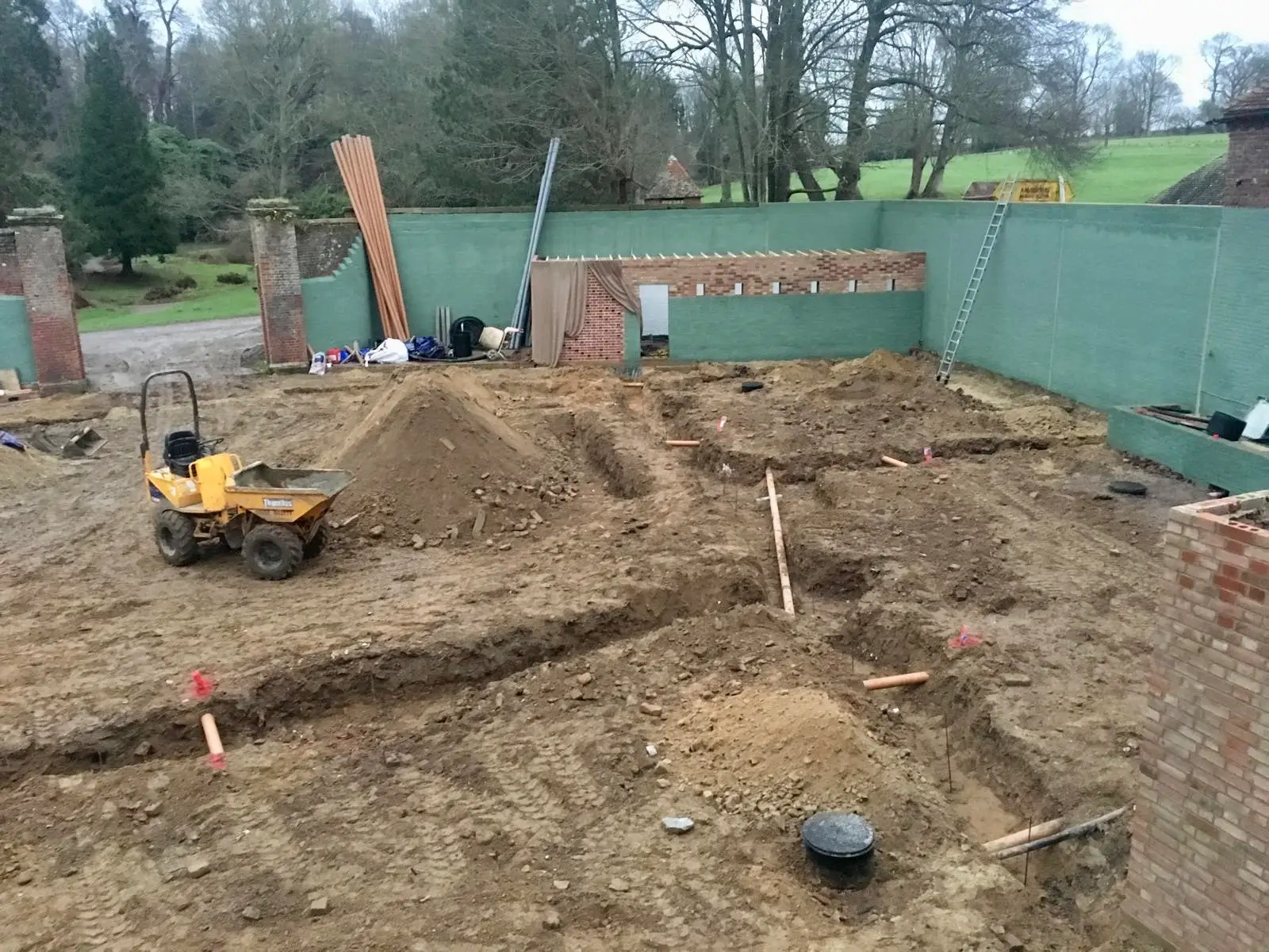 Courtyard excavation for aviary build