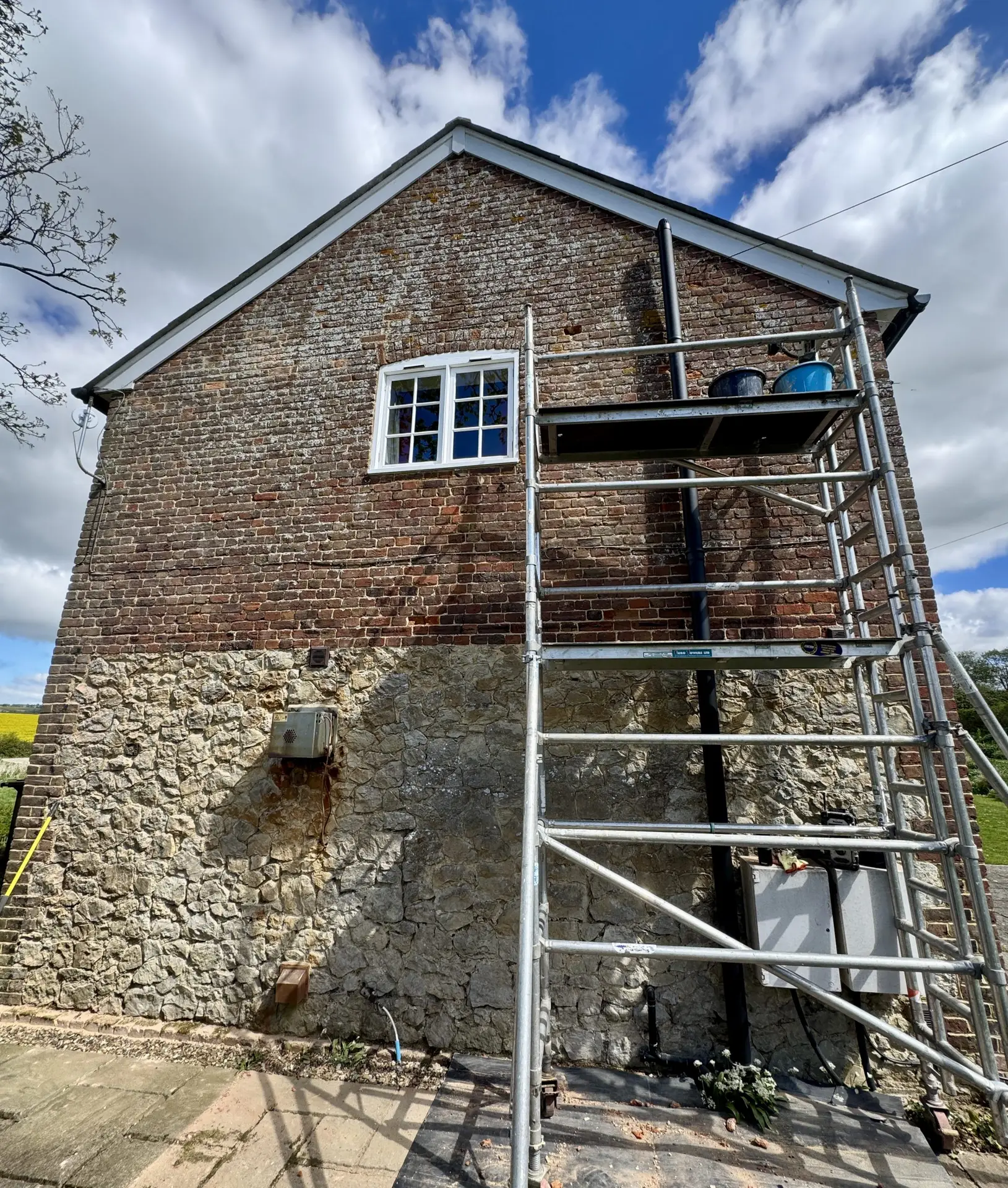 Lime mortar repointing on a listed building in Kent